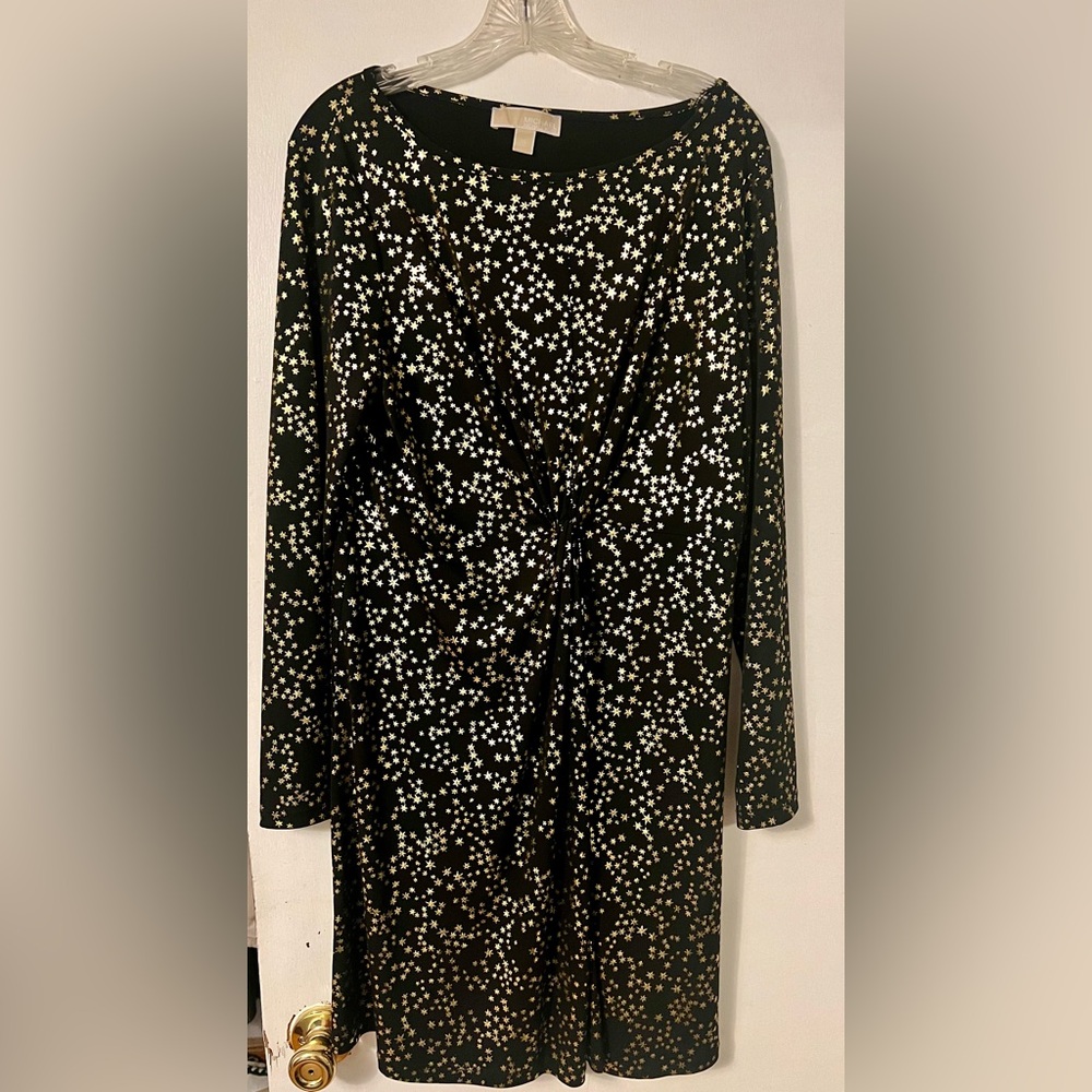 Michael Kors Black Gold Star Embellished Sheath Dress